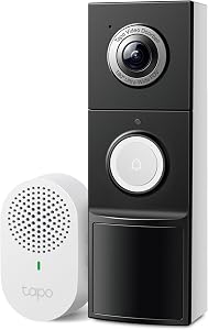 Tapo 2K+ Wired or Battery Powered Smart Video Doorbell with Chime - 180 Field of View, Per