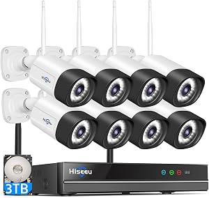 Hiseeu 5MP Outdoor WiFi Security Camera System, 16CH 8 Cam Kit, 2-Way Audio, Color Night V