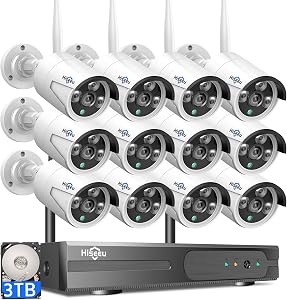 Hiseeu Wireless Pro WiFi Security Camera System, 16CH 4K NVR Kit, Plug-in Powered 12Pcs 5M