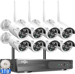 【16CH Expandable】Hiseeu Home Security Camera System, 24/7 Recording, Wired Plug-in Powered