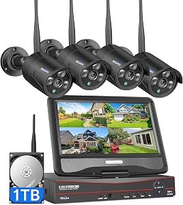 Hiseeu Home Security Camera System, 24/7 Recording Wired Plug-in Powered 4Pcs 5MP Outdoor